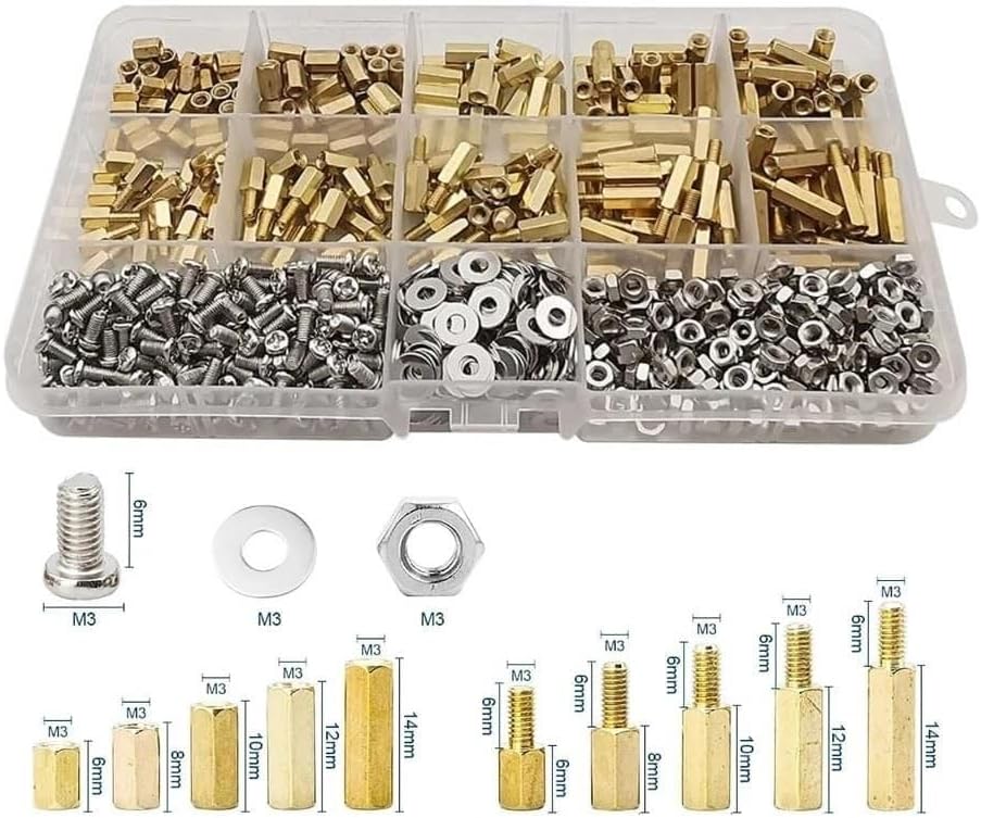 910 Adet M3 Metal Distans Vida Somun Pul Seti Aralıyıcı Stand off 13 Çeşit Şeffaf Çantada