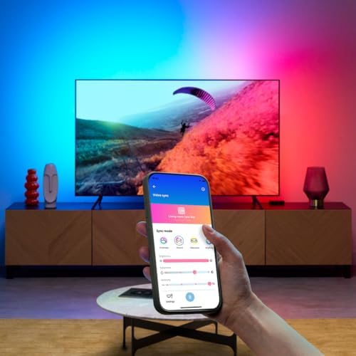 WiZ HDMI Sync Box, TV aydınlatmalı, filmler/oyunlar vs. ile senkronize ışık, HDMI 2.0, 60Hz'de 4K destekler, RGBIC LED şerit, 55 inç - 65 inç (55 inç) için, uygulama/sesli kontrol, ve Alexa ile