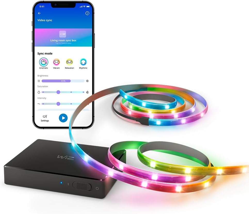Alternative view of WiZ HDMI Sync Box, TV aydınlatmalı, filmler/oyunlar vs. ile senkronize ışık, HDMI 2.0, 60Hz'de 4K destekler, RGBIC LED şerit, 55 inç - 65 inç (55 inç) için, uygulama/sesli kontrol, ve Alexa ile