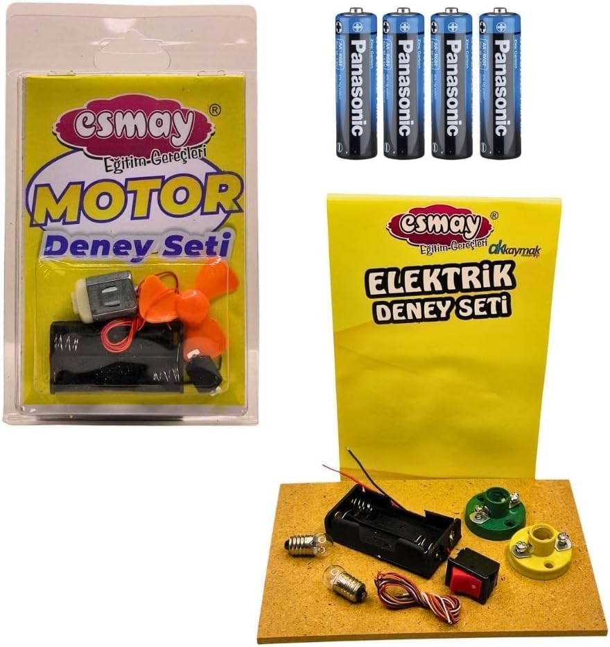Esmay Motor Deney Seti + Elektrik Deney Seti + 4 Adet Pil