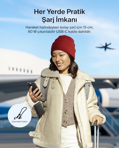 Alternative view of Taşınabilir Şarj Cihazı, 10.000 mAh USB-C İnce Güç Kaynağı, 2 USB-C Port, Dijital Pil Göstergesi, 20 W Hızlı Şarj, 17, 16 Serisi, Galaxy S25, S24, 9, iPad ve Fazlası, Siyah