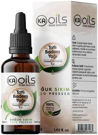 Tatlı Yağı 30 ml – 100% Pure Almond Oil | Saf ve Soğuk Sıkım | Doğal Taşıyıcı Yağ | Cilt, Saç, Masaj ve Tırnak Bakımı