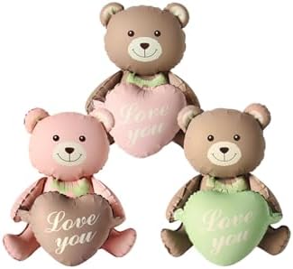 You Yazılı Retro Karamel Kalpli Pembe Oturan Ayı Folyo Balon