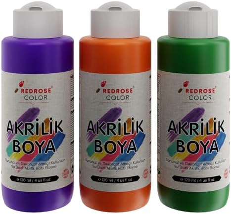 Yeşil, Mor, Turuncu Akrilik Boya 3'lü Set 3x120 ml