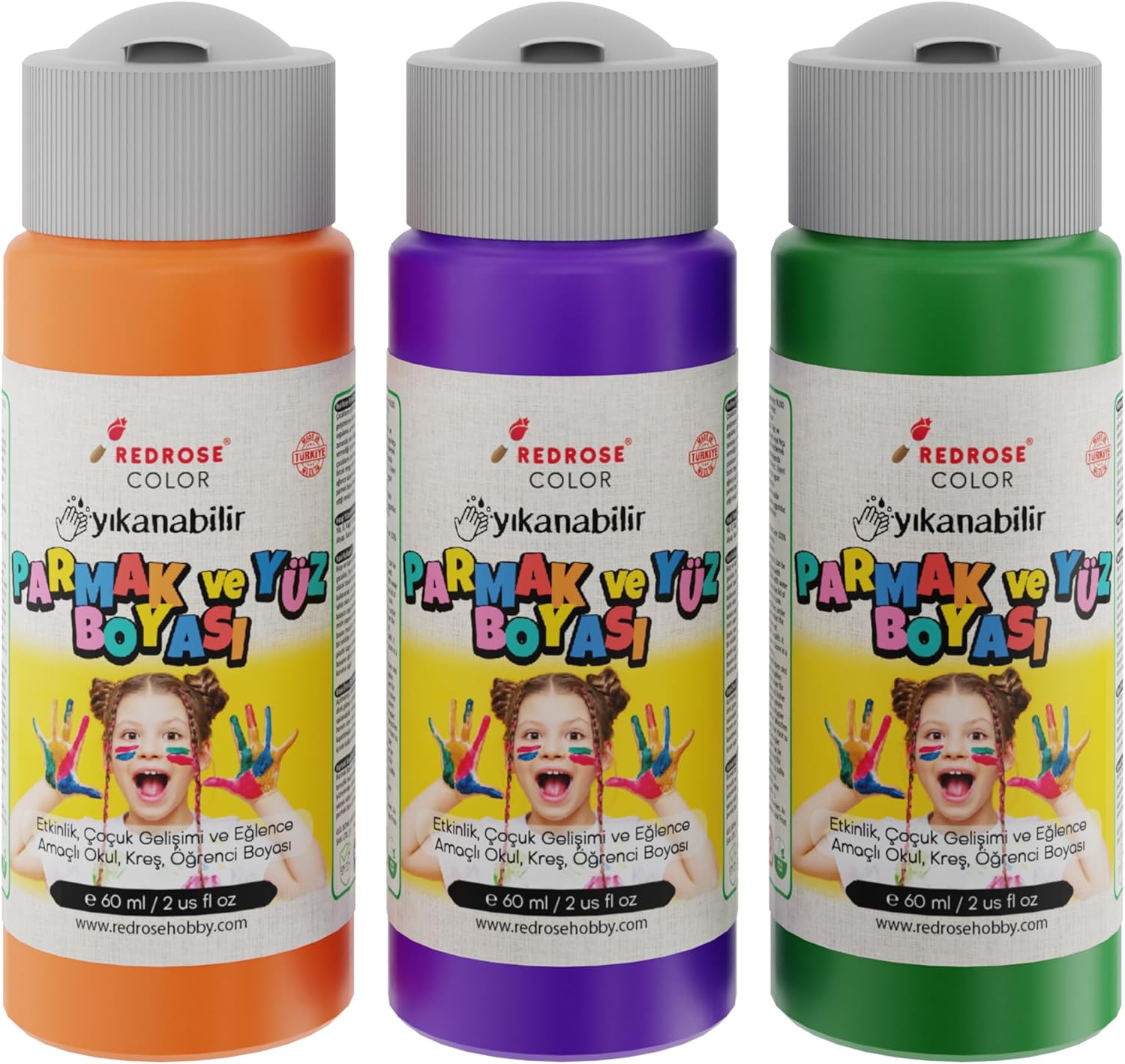 Yeşil, Mor, Turuncu Parmak Boyası 3'lü Set 3x60 ml