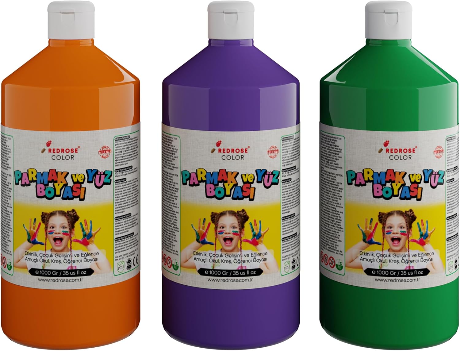 Yeşil, Mor, Turuncu Parmak Boyası 3'lü Set 3x1000 gr