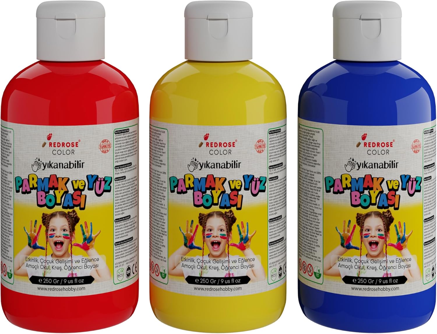 Kırmızı-Mavi-Sarı Parmak Boyası 3'lü Set 3x250gr