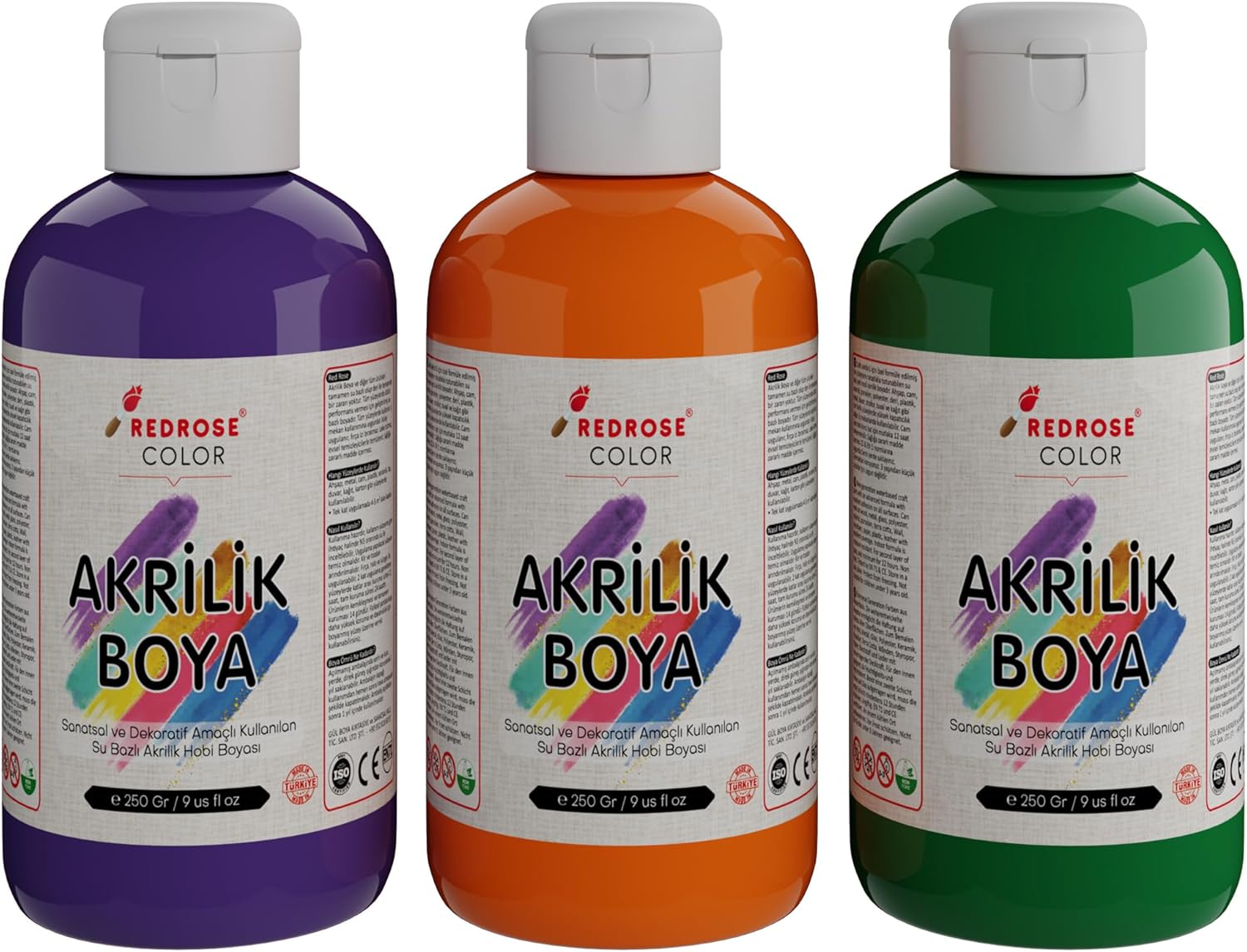 Yeşil-Mor-Turuncu Akrilik Boya 3'lü Set 3x250gr