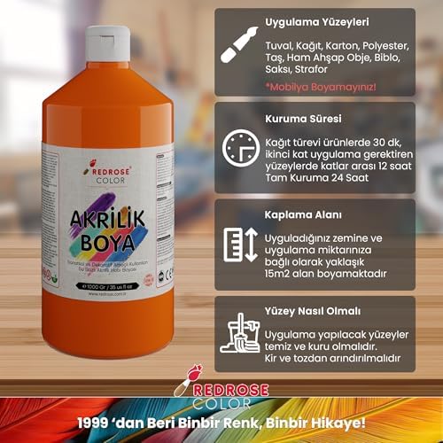 Yeşil, Mor, Turuncu Akrilik Boya 3'lü Set 3x1000 gr