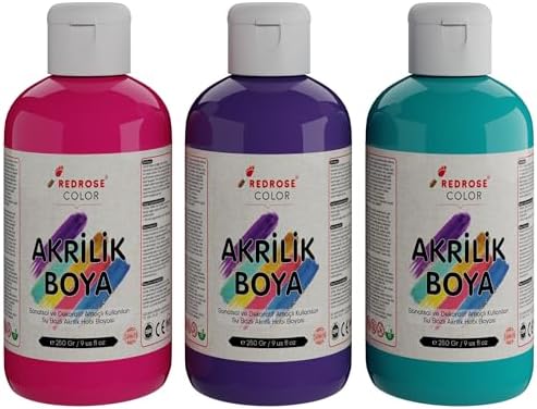 Mor, Fuşya, Turkuaz Akrilik Boya 3'lü Set 3x250 gr