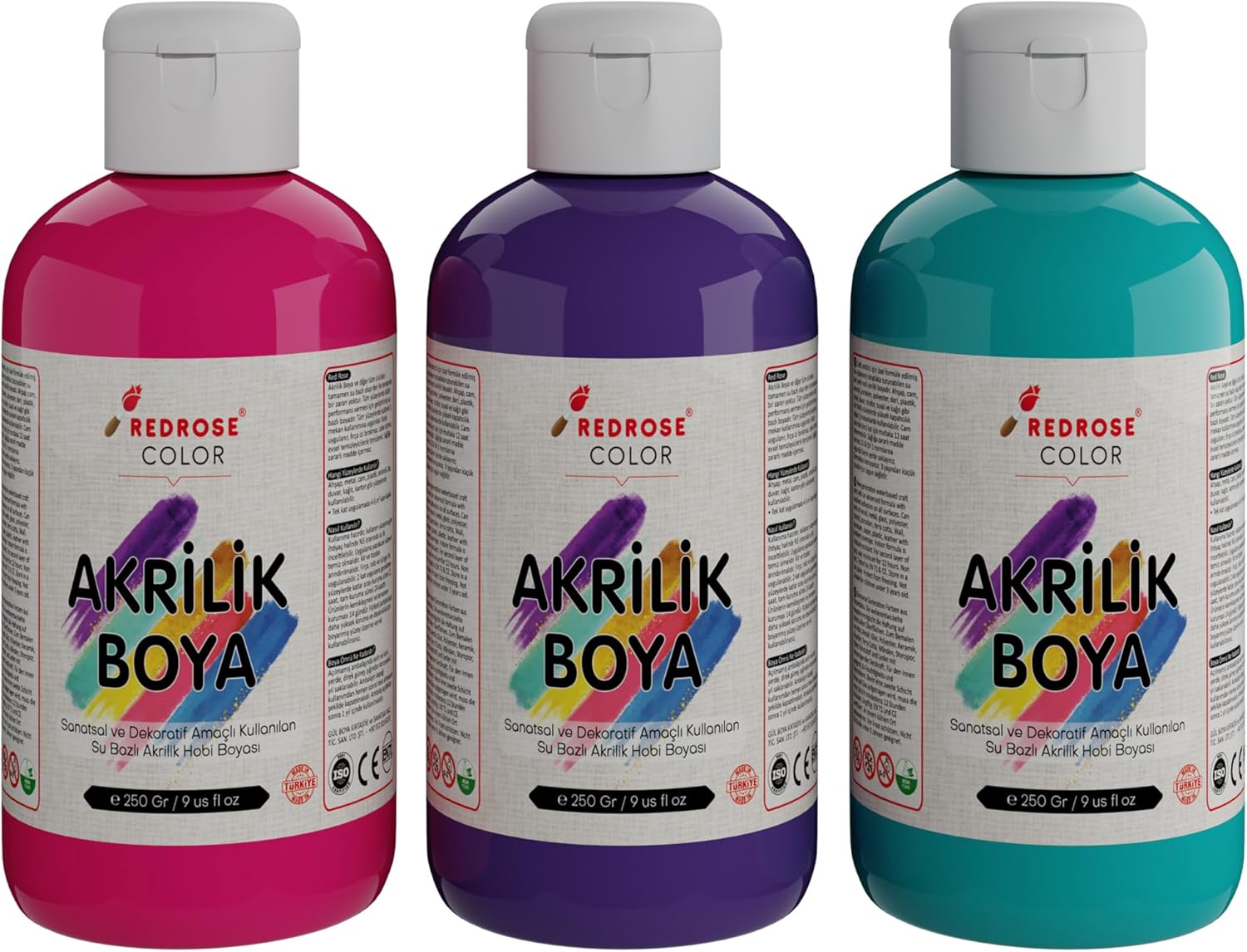 Alternative view of Mor, Fuşya, Turkuaz Akrilik Boya 3'lü Set 3x250 gr