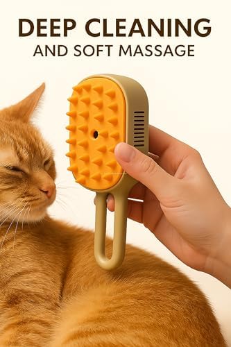 Buharlı Kedi Fırçası – 3'ü 1 Arada Tüy Temizleyici, Masaj ve Tırmık – USB Şarjlı, Su Hazneli, Kısa ve Uzun Tüylü Kediler için Uygun