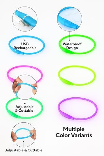 Alternative view of Işıklı Köpek Tasması, USB Şarjlı, LED Evcil Hayvan Güvenlik Tasma, Su Geçirmez, Kesilebilir, Ayarlanabilir Boyunluk, Köpek ve Kedi İçin, Gece Görünürlük Artırıcı (Mavi, 44 Cm)