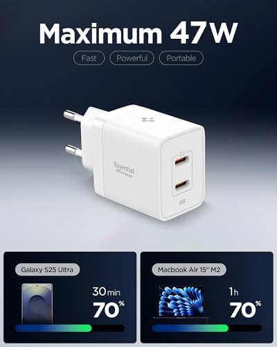 Alternative view of 47W USB-C 2 Port Mini Hızlı Şarj Aleti PPS 2.0 Desteği/Isı Düşürücü GaN Pro Destekli Akım Korumalı Güç Adaptörü & & iPad & MacBook Type-C - ACH08707