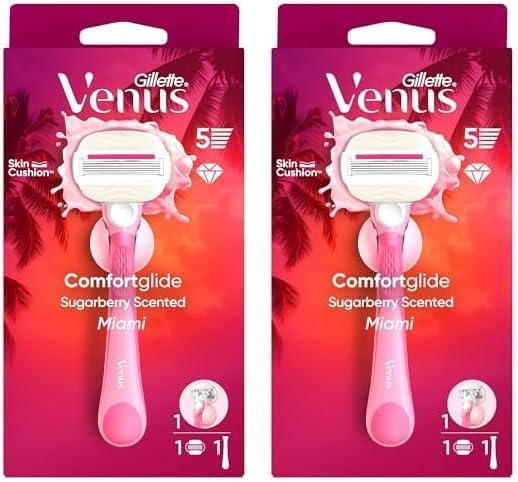 Venus ComfortGlide Sugarberry Kokulu Miami Kadın 5 Bıçaklı Tıraş Makinesi 2li paket