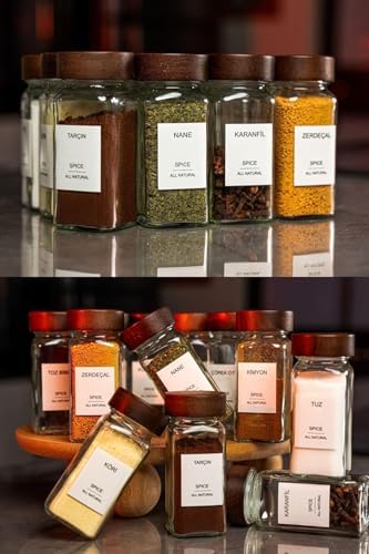 Alternative view of 12'li Bambu ve Akasya Kapaklı Cam Baharatlık Seti 120 ml - Doğal Ahşap Kapaklı, Şeffaf Cam, Sağlıklı ve Şık Baharat Kavanozları (Akasya Kapak)