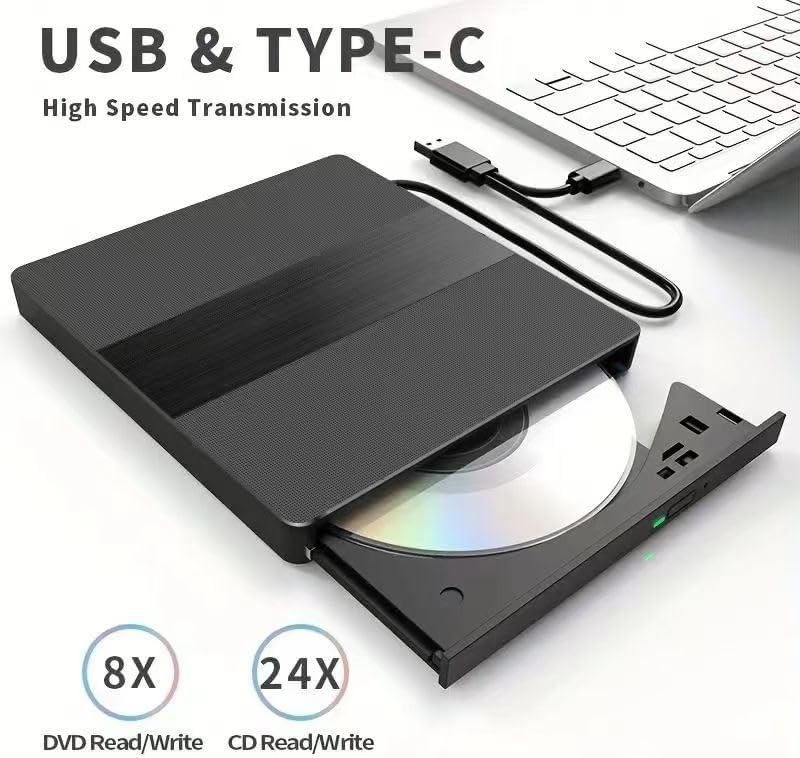 Alternative view of Harici USB 3.0 ve Type-C DVD-ROM DVD-RW Optik Sürücü, USB ve Type C Kablolu, PC, Tablet, DVD Player, Çizgili Metal Tasarım Ultra Slim CD ROM Okuyucu X350