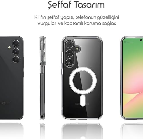 Galaxy A56 için Şeffaf Kılıf Mag-Clear Güçlü Manyetikli [MagSafe ile Uyumlu] A56 Koruyucu Sararmaya Dayanıklı Kalın Yapılı Darbe Emici PC+TPU Hibrit Tasarım A56 Kılıfı