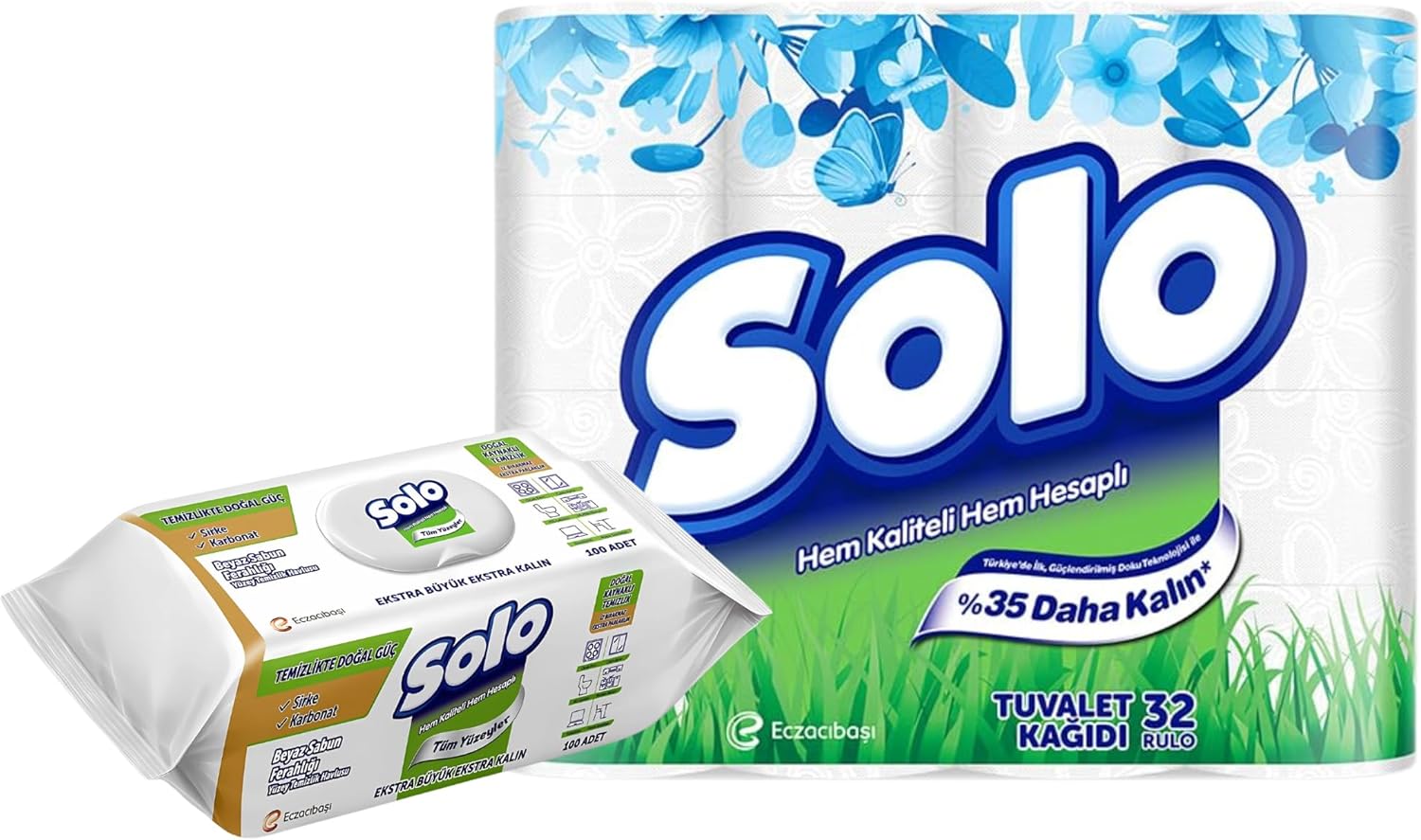 Solo Yüzey Temizleme Mendili Doğal Güç Beyaz Sabun + Solo 32'li Tuvalet Kağıdı