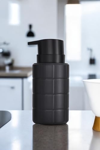New Max Premium Serisi 300 ML Sıvı Sabunluk Pompalı Kare Desenli Seramik Sıvı Sabunluk Dispencer Siyah