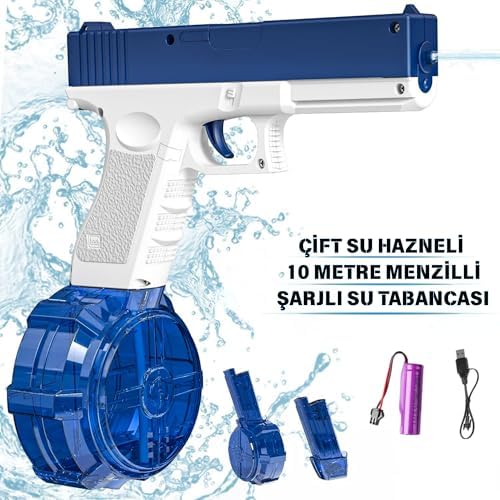 Giffy/Şarjlı Elektrikli Su Tabancası Tam Otomatik 10m Fışkırtma Havuz Deniz Açık Hava Işıklı 300 Ml Kapasiteli 500 mAh Bataryalı