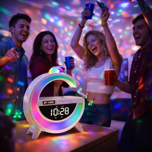 LED Işıklı Kablosuz Şarjlı Bluetooth Hoparlörlü Alarm Saati – Mükemmel Ses, Işık ve Konfor Tek Bir Cihazda!