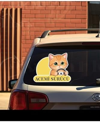 Alternative view of Parti Tasarla Acemi Sürücü Sevimli Kedi Araba Etiketi & Çok Renkli