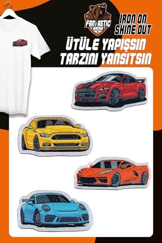 Ütü Ile Yapışan Dokuma Seti Patch Yama Renkli Arabalar Modeli (4 ADET)