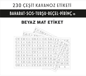 Alternative view of Parti Tasarla 230 Çeşit BEYAZ Folyo Kavanoz Ve Baharatlık Etiketi - Dayanıklı Ve Su Geçirmez