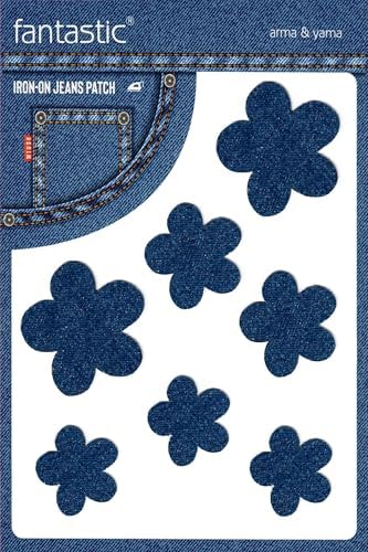 Ütü Ile Yapışan Kot Patch Kot Yaması, Denim Jeans Onarım & Dekoratif amaçlı Çiçek (Koyu Mavi)