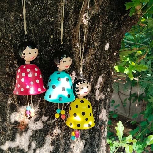 Alternative view of Dekoratif Asılabilir Doll Süs, 3'lü Set, Puantiyeli Desenli, Renkli Boncuklu, Bahçe ve Ev Dekorasyonu Çan süs