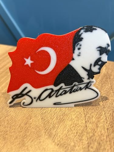 Alternative view of Atatürk Portresi 3D Türk Bayrağı Masaüstü Dekor Atatürk İmzalı Şık Hatıra & Ofis Süsü - Hediyelik