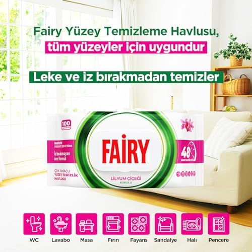 Çok Amaçlı Yüzey Temizlik Havlusu 100 Yaprak | Lilyum Çiçeği | Beyaz Sirke & Karbonat | 48 Saat Temizlik Etkili | İz Bırakmayan Formül
