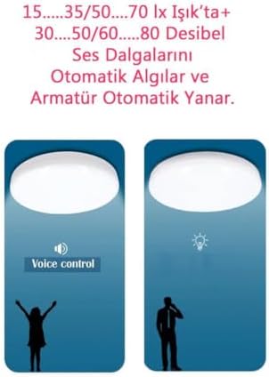 18W Ses Sensörlü Led Plafonyer 4000K Gün Işığı 25,5 cm Tavan Armatür