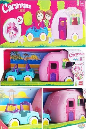 POP KONSOL Oyuncak Karavan Seti 2 Adet Bebek 2 Adet Pet Hayvan Pembe PS118702