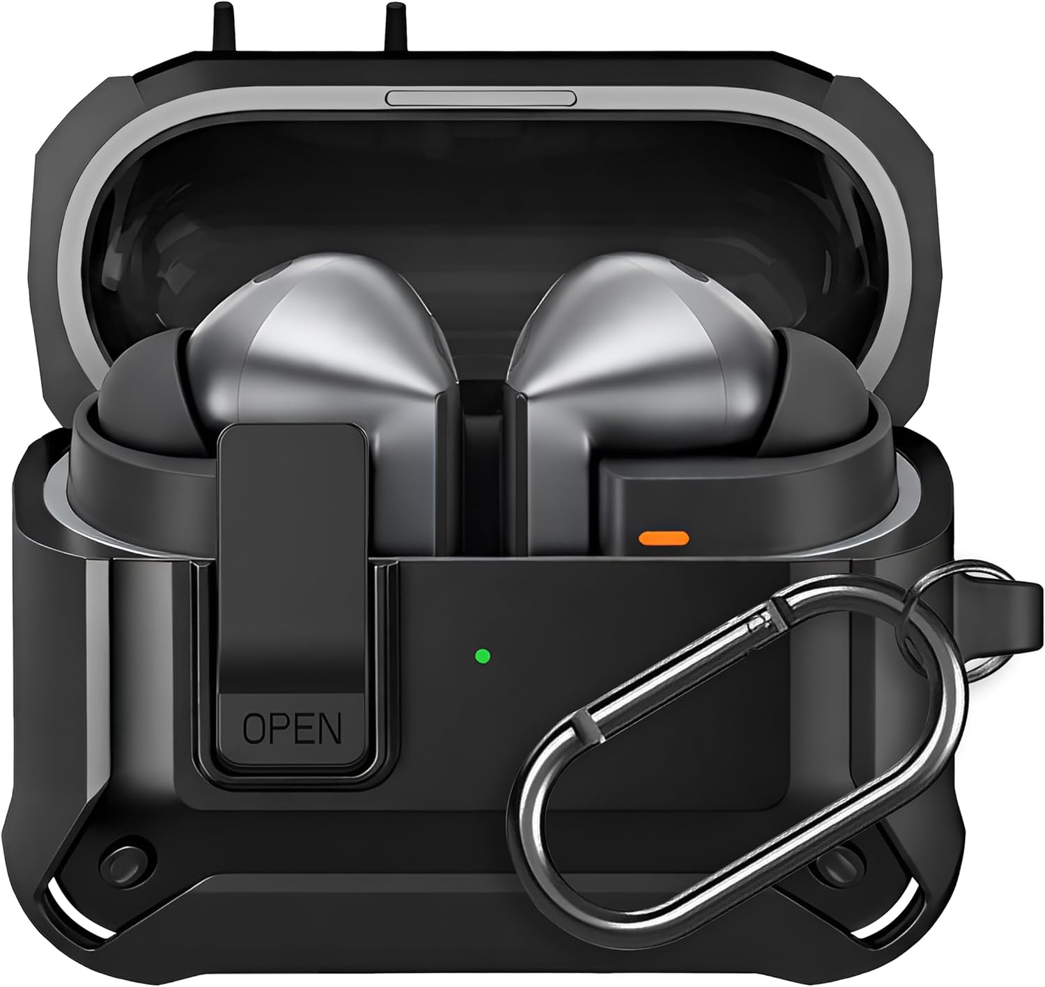 Alternative view of Galaxy Buds 3 Pro, Buds 3 ve Buds 3 FE ile Uyumlu Mandallı Kapak Kilit Sistemli Mat Dokulu Darbelere Dayanıklı Premium Silikon Kılıf