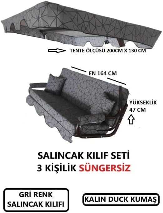 Alternative view of 3 KİŞİLİK SALINCAK LÜKS KILIF SETİ MİNDERSİZ GRİ ÖRÜMCEK DESEN 164 * 47 CM