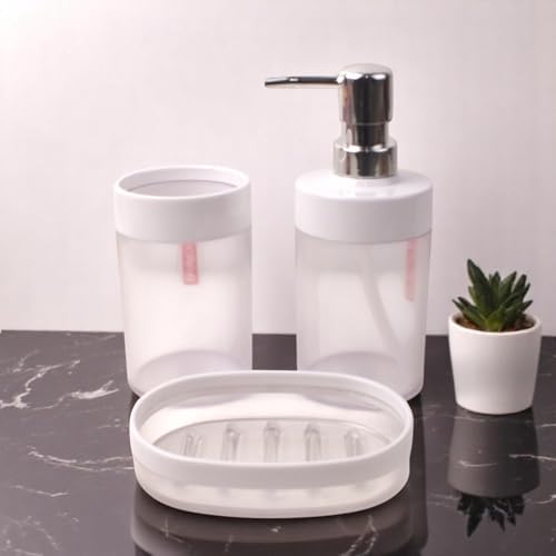 Akrilik 3'lü Banyo ve Lavabo Seti - Diş Fırçalık, Sıvı Sabunluk ve Katı Sabunluk - Şık, Dayanıklı, Modern Banyo Organizeri (ASORTİ)