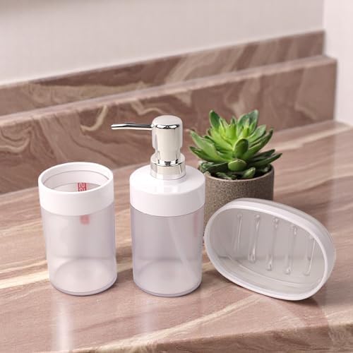 Alternative view of Akrilik 3'lü Banyo ve Lavabo Seti - Diş Fırçalık, Sıvı Sabunluk ve Katı Sabunluk - Şık, Dayanıklı, Modern Banyo Organizeri (ASORTİ)