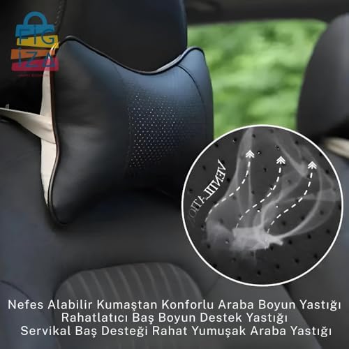 Alternative view of Ortopedik Araba Boyun Yastığı - Ayarlanabilir, Nefes Alabilir PU Deri Araç Koltuk Başlığı Destek Yastığı, Siyah - Oto Koltuğu Dinlenme ve Boyun Koruma Yastığı