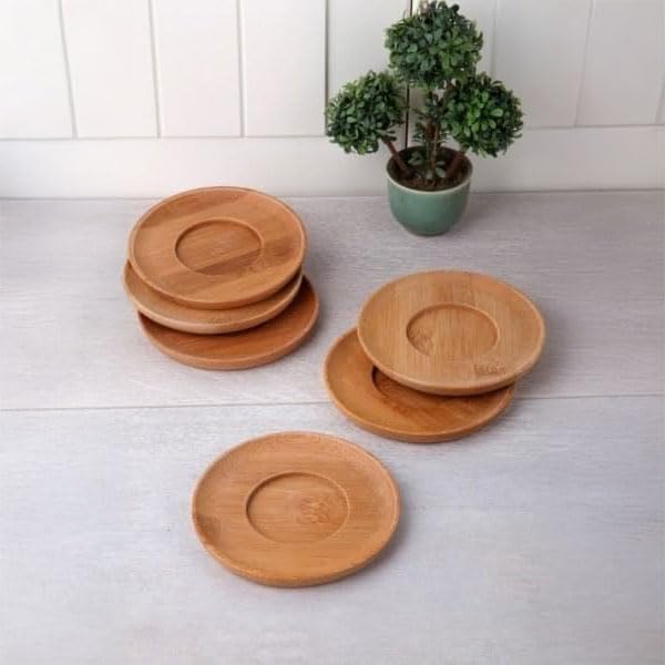 Bambu Yuvarlak Çay Tabağı Bardak Altlığı 6 'lı Set, Dekoratif Bambu Altlık