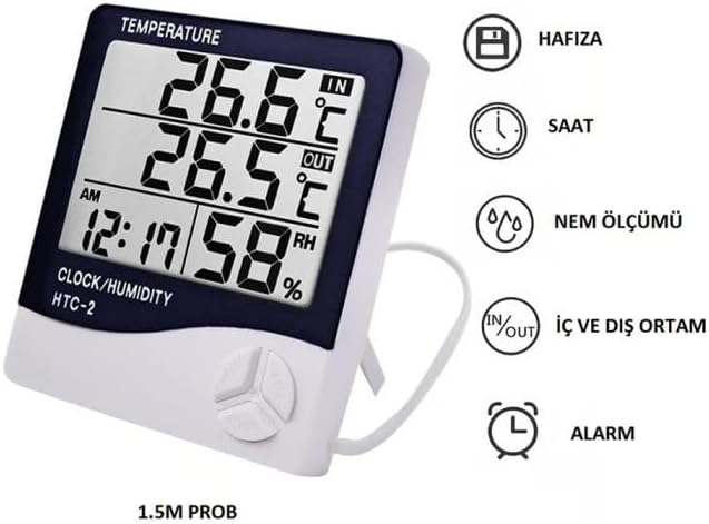 Alternative view of HTC-2 Dijital Termometre Sıcaklık Ve Nem Ölçer Higrometre Masa Alarm, Problu Dijital Termometre, Problu Sıcaklık ve Nem Ölçer