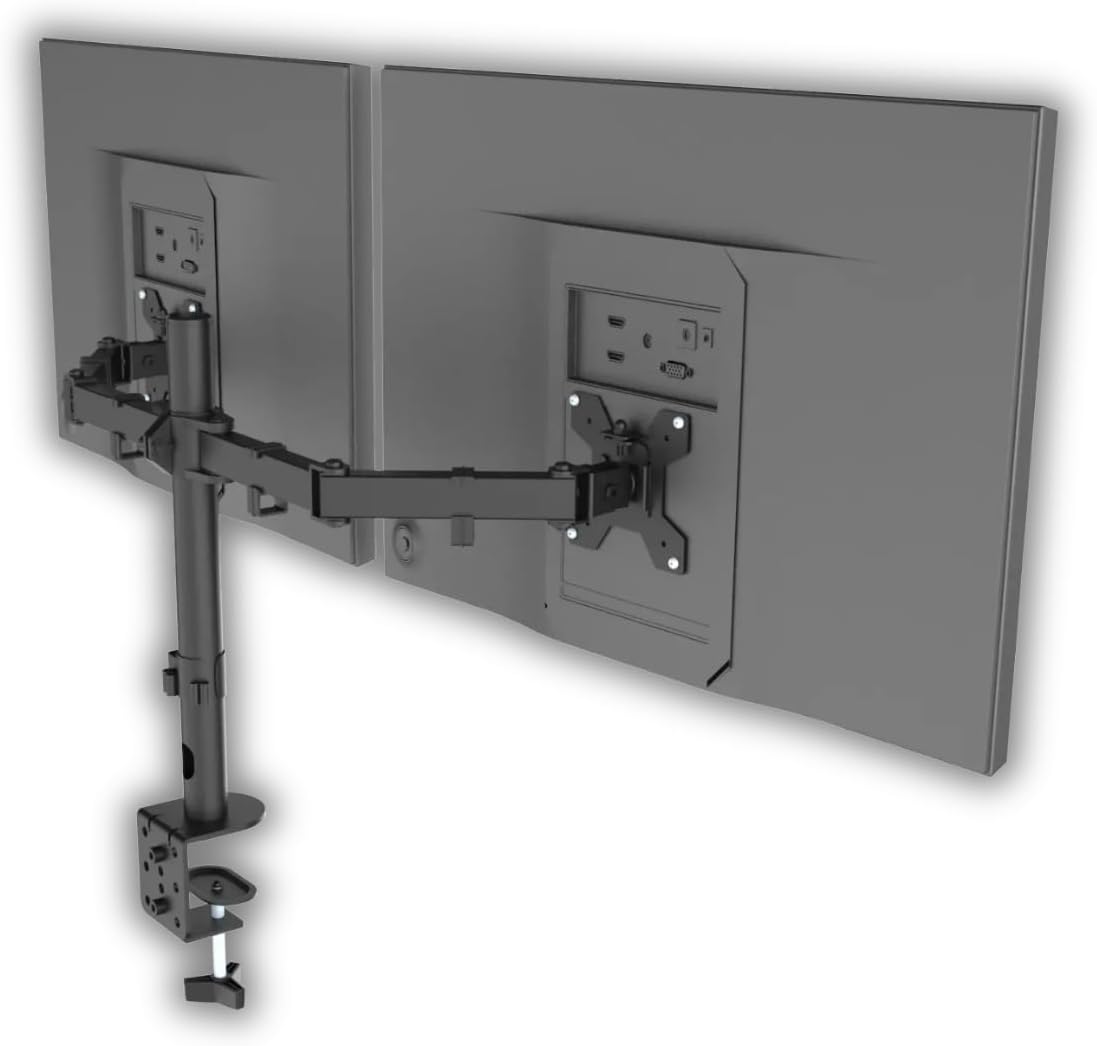 Alternative view of Çift Monitör Kolu 13–32 inç uyumlu VESA 75×75 100×100 tam hareketli ergonomik çift monitör standı masa üstü kelepçe ve masa deliği montajı kablo düzeni metal gövde Siyah