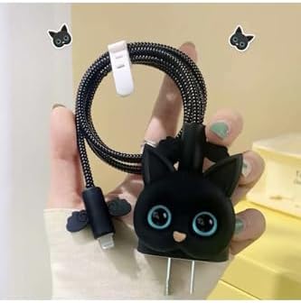 Alternative view of 18W/20W Şarj Başlığı İle Uyumlu 3D Animasyon Şarj Başlığı ve Kablo Koruyucu Set, Siyah Kedi