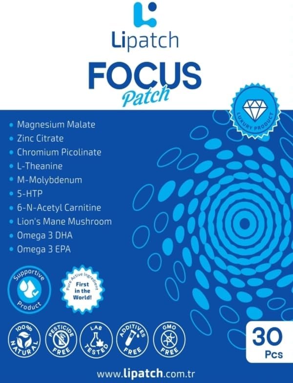 Alternative view of Lipatch Focus Patch - Sınava Hazırlık Odaklanma Bandı | YKS, LGS, KPSS Konsantrasyon Desteği | 30 Adet Transdermal Vitamin Yaması | Dikkat Dağınıklığı İçin Omega-3, Magnezyum ve Aslan Yelesi Mantarı