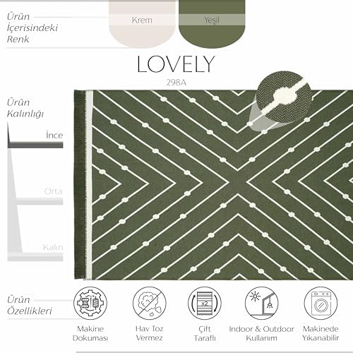 Lovely Yeşil Kilim Halı Çift Taraflı Makinede Yıkanabilir Banyo Mutfak Balkon Kilimi