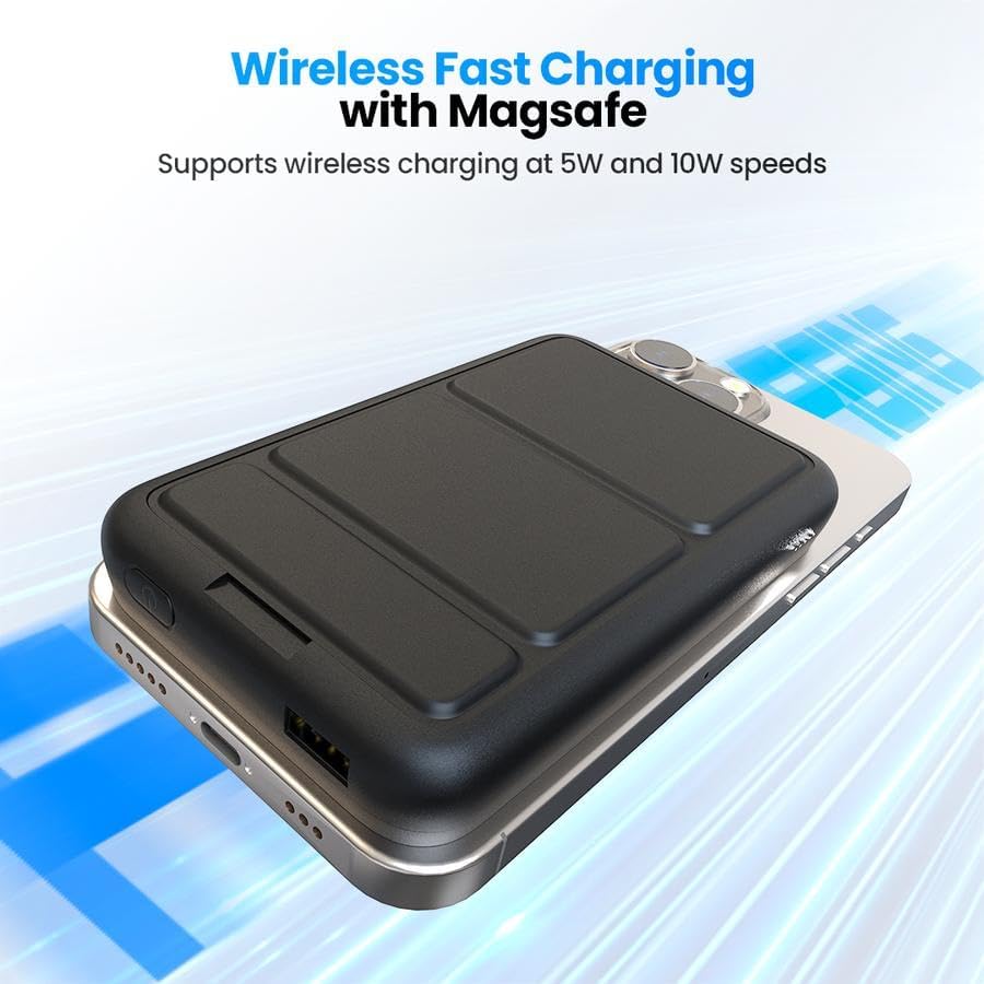 Alternative view of MagSafe İle Uyumlu Kablosuz Powerbank, 5000 mAh, Taşınabilir Şarj Cihazı, Stand Özellikli, USB-C ve USB-A Çıkışlı, Hızlı Şarj, Li-Po, DLP9701C, Akım Korumalı (Siyah)