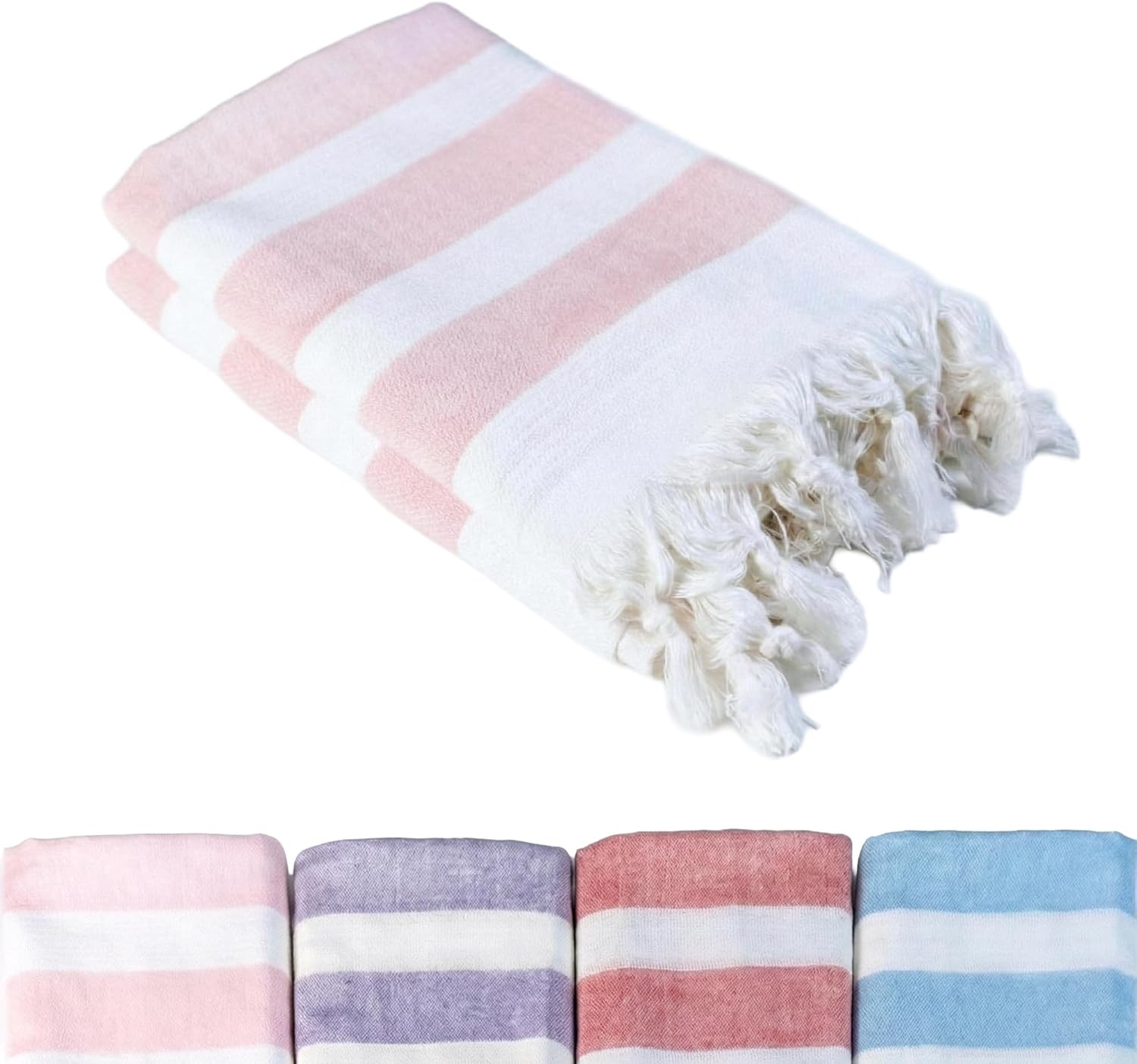 Alternative view of Pembe 2'li paket - 90 x 180 cm - Kadınlar için İpeksi Yumuşak Peştamal - Bambu & Pamuk Karışımı - Dokuma Şeritler sayesinde Solmaz ve Uzun Ömürlü - Plaj ve Havuz Havlusu