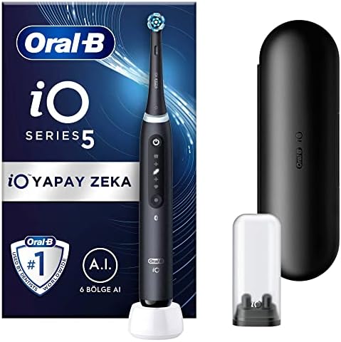 Oral-B iO - 5 Siyah Yapay Zeka Teknolojili Şarjlı/Elektrikli Diş Fırçası + Oral-B iO Gentle Care Siyah Diş Fırçası Yedek Başlığı 4 Adet