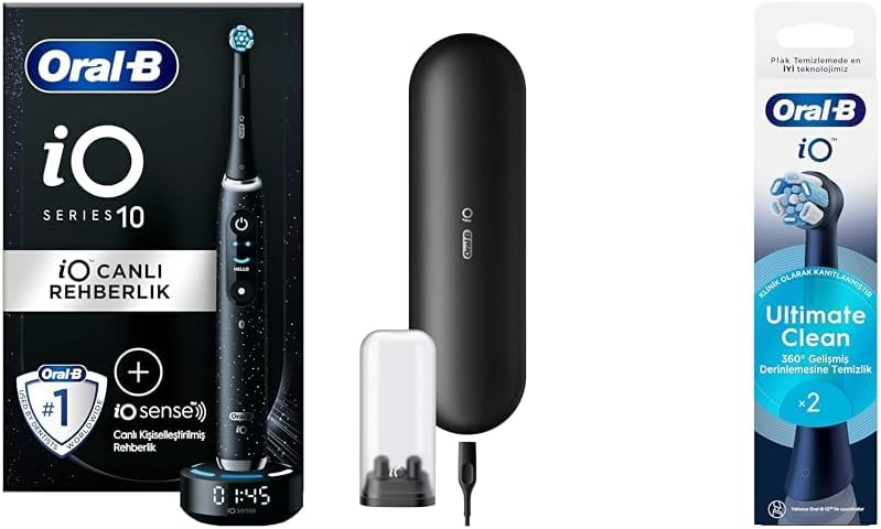 Oral-B iO Sense ile iO - 10 Siyah Elektrikli/Şarjlı Diş Fırçası + Oral-B iO Clean Siyah Diş Fırçası Yedek Başlığı 2 Adet